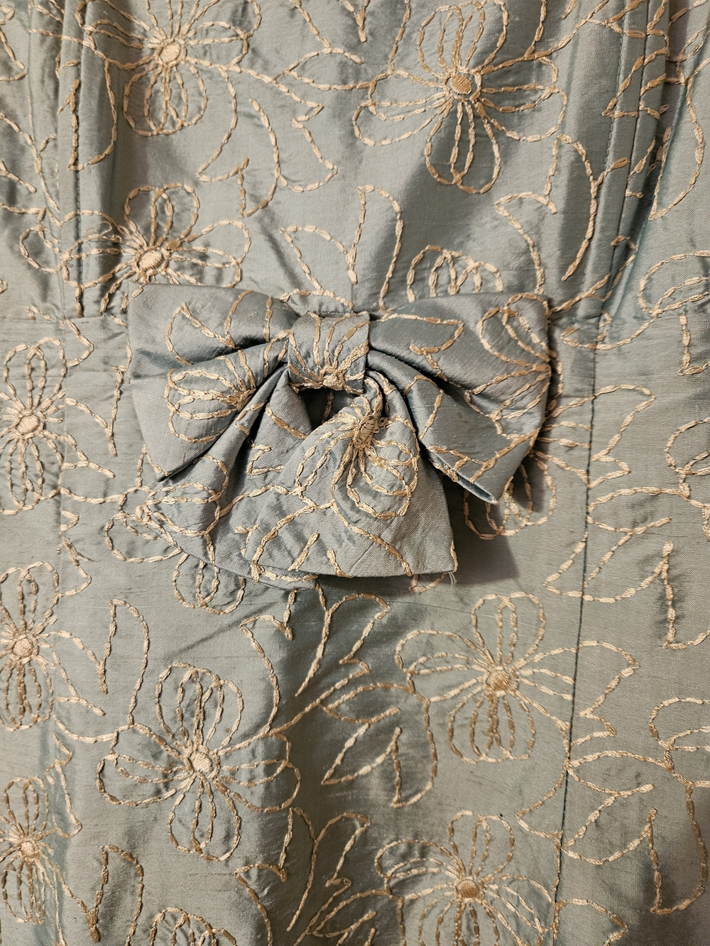 Light Blue Floral Brocade Strapless Dress - Picture 5 of 12